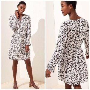 LOFT Pleated Cuff Leopard Print Belted Dress